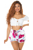 Trendy zomer shorts met bloemenprint wit